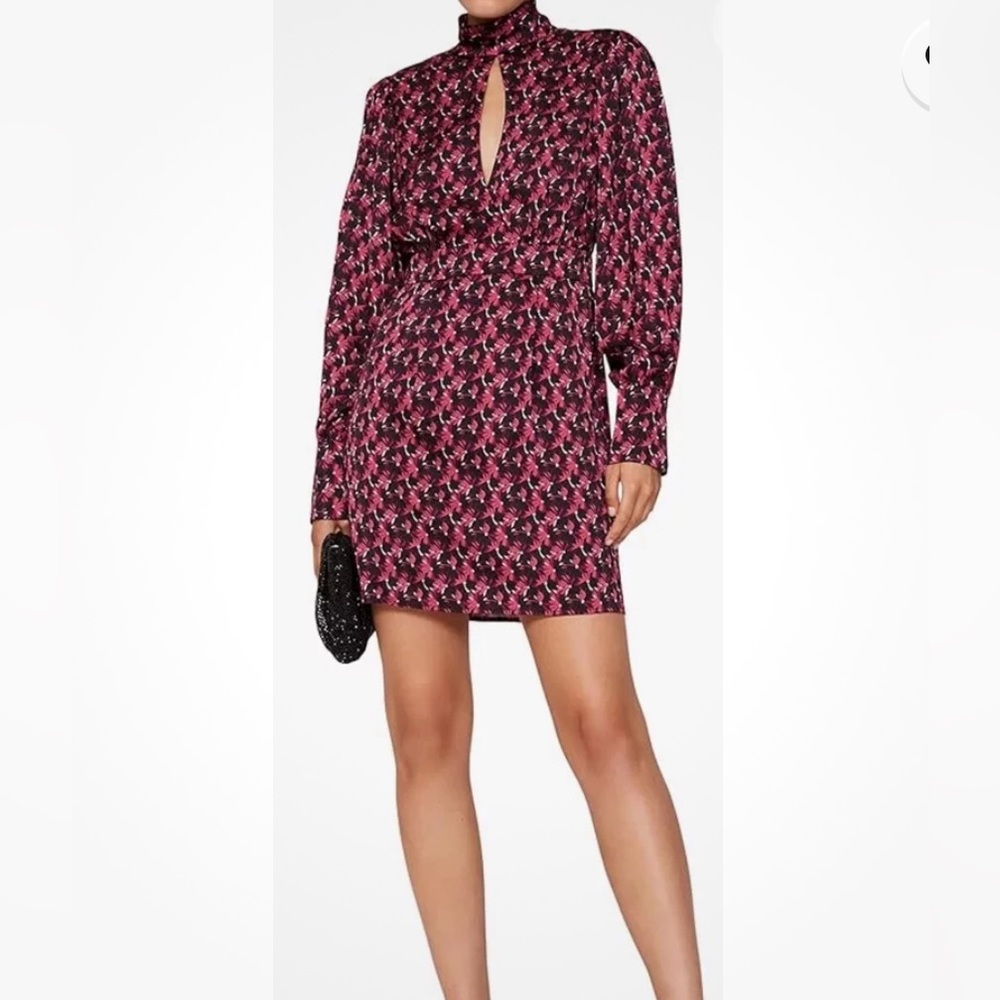 Ronny Kobo Brielle Mini Dress Size 4 Long Sleeve High Neck Floral $349 NWOT Luxe